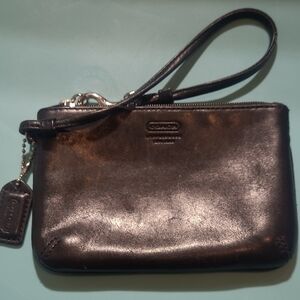 Coach Shiny Black Leather Wristlet